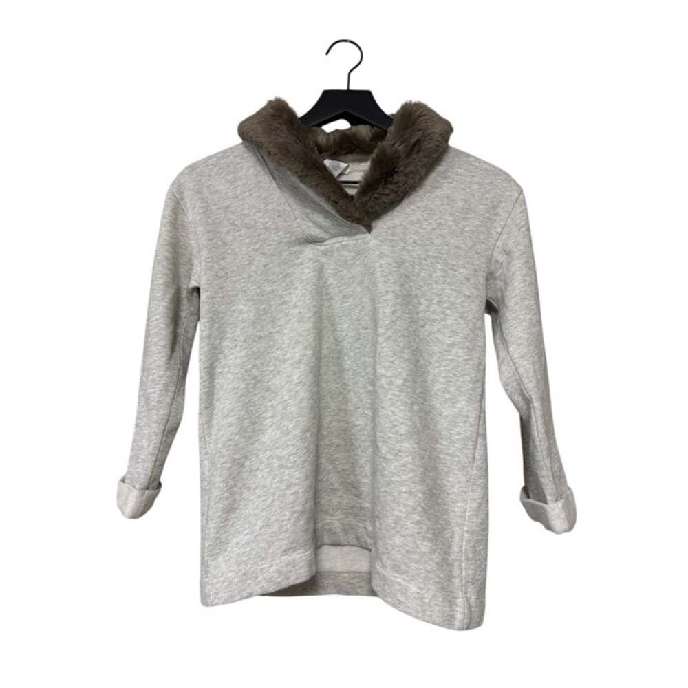 JCREW CREWCUTS Girl’s Faux Fur Collar Grey Sweatshirt